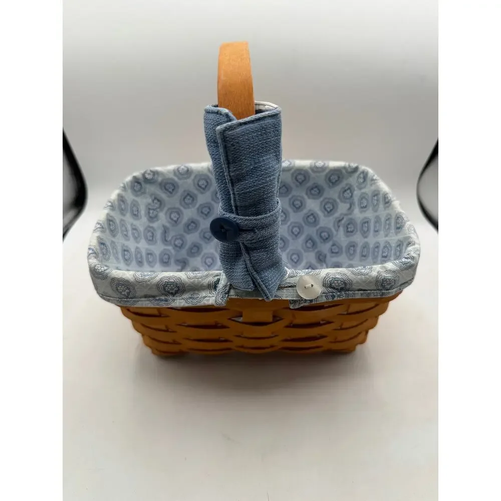 Vintage 2001 Longaberger Handwoven Wood Basket Dresden Ohio - Blue Fabric Liner⁠